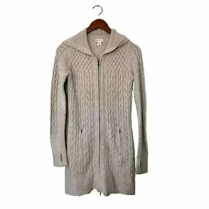 Dakini Womens Zip Up Sweater size XS Chunky Knit Tan Neutral Nylon Wool